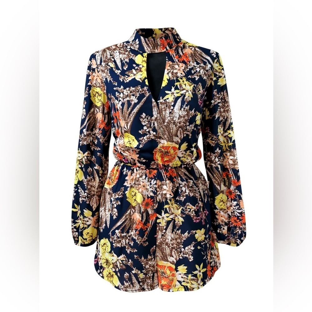 Forever 21 Floral Print Women's Romper - Navy, Yellow, Orange